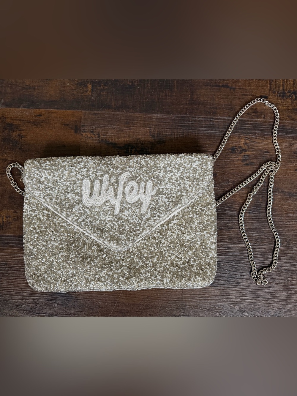Beaded 'Wifey' Envelope Crossbody Bag - silver